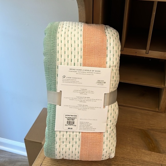 Pottery Barn Baby Colby Crib Skirt NWT Dots & Stripes 16” Drop 100% Cotton - Picture 3 of 8